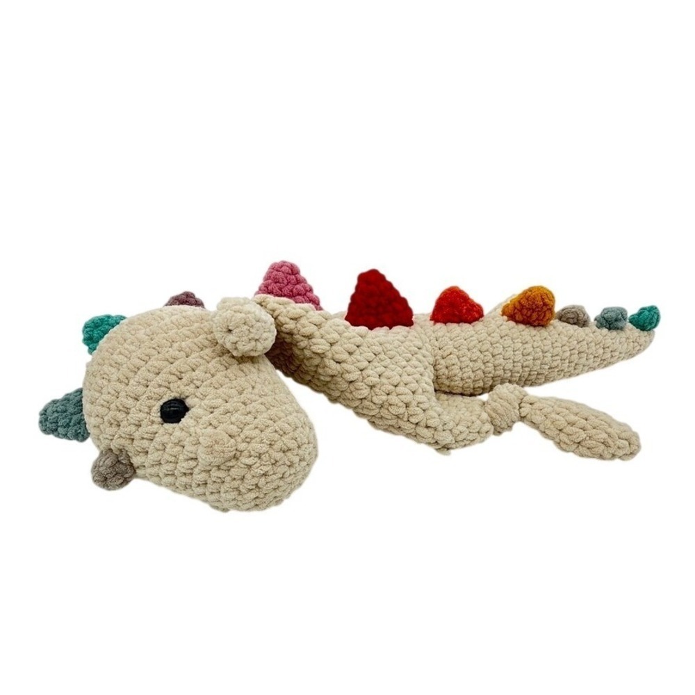 Handmade Crochet Dinosaur Plush Toy Stuffed Animal Cream Multi Color Spikes - Picture 5 of 6